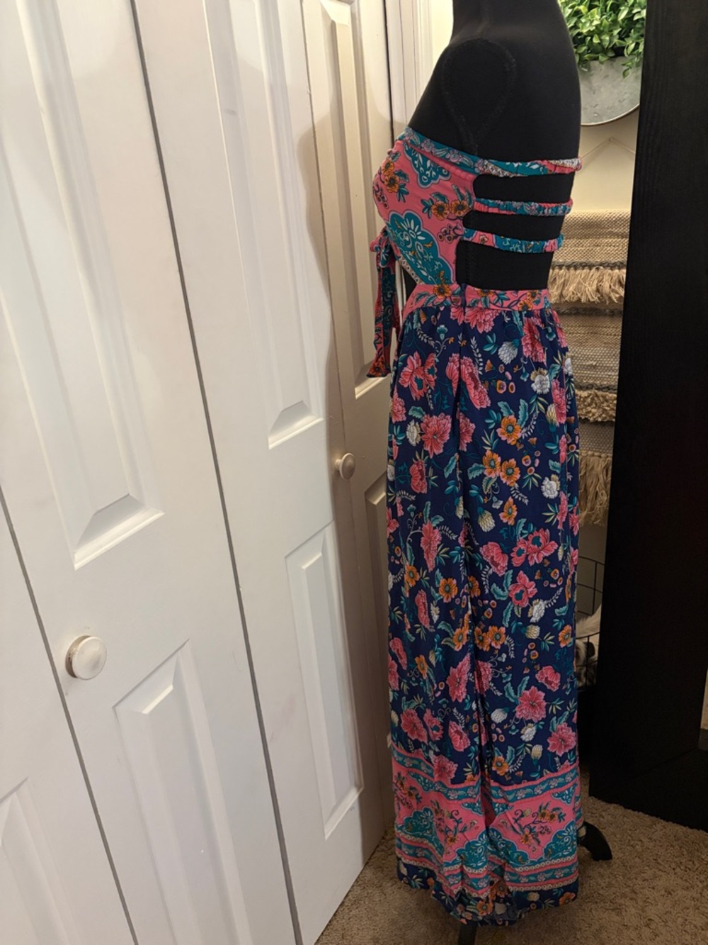Strapless Floral Cutout Jumpsuit - Navy & Pink - Picture 3 of 8